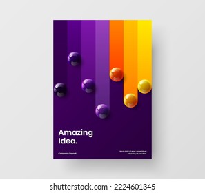 Trendy brochure A4 design vector illustration. Abstract realistic balls leaflet concept.