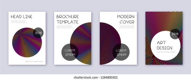 Trendy brochure design template set. Rainbow abstract lines on wine red background. Bizarre brochure design. Remarkable catalog, poster, book template etc.