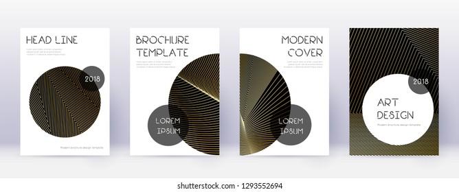 Trendy brochure design template set. Gold abstract lines on black background. Bewitching brochure design. Pleasing catalog, poster, book template etc.