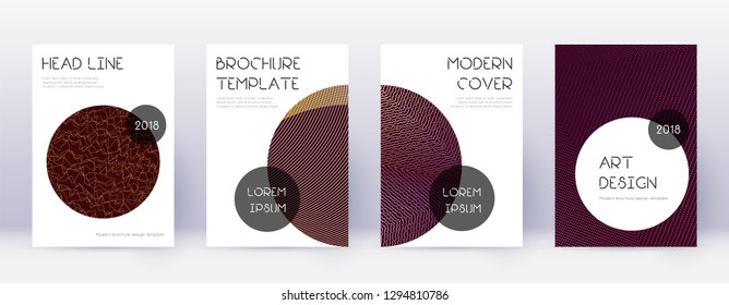 Trendy brochure design template set. Gold abstract lines on bordo background. Bewitching brochure design. Trending catalog, poster, book template etc.