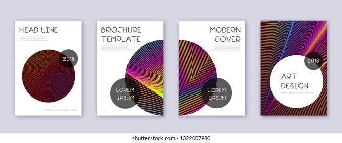 Trendy brochure design template set. Rainbow abstract lines on wine red background. Bizarre brochure design. Pretty catalog, poster, book template etc.