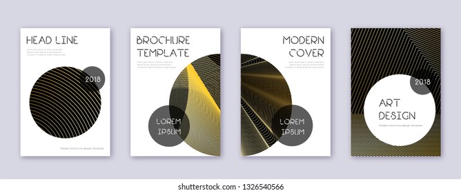 Trendy brochure design template set. Gold abstract lines on black background. Bewitching brochure design. Original catalog, poster, book template etc.