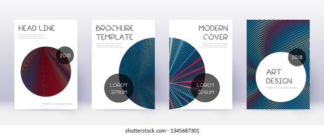 Trendy brochure design template set. Red abstract lines on white blue background. Bold brochure design. Bewitching catalog, poster, book template etc.