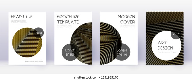 Trendy brochure design template set. Gold abstract lines on black background. Bewitching brochure design. Powerful catalog, poster, book template etc.