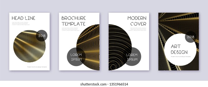 Trendy brochure design template set. Gold abstract lines on black background. Bewitching brochure design. Modern catalog, poster, book template etc.