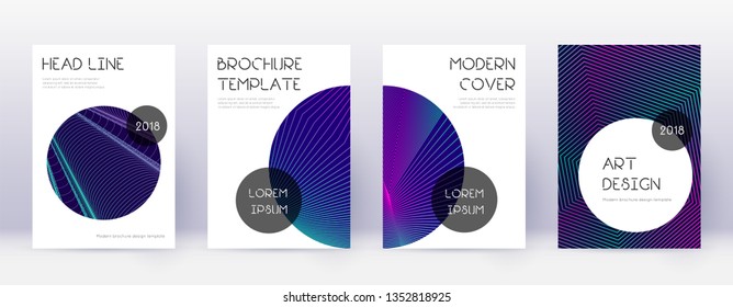 Trendy brochure design template set. Neon abstract lines on dark blue background. Bizarre brochure design. Extra catalog, poster, book template etc.