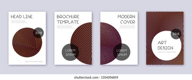 Trendy brochure design template set. Gold abstract lines on bordo background. Bewitching brochure design. Superb catalog, poster, book template etc.