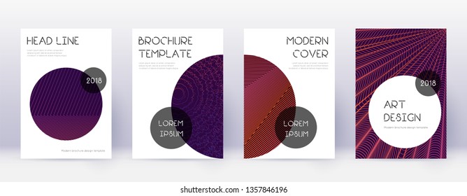 Trendy brochure design template set. Violet abstract lines on dark background. Bold brochure design. Exceptional catalog, poster, book template etc.