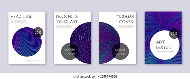 Trendy brochure design template set. Neon abstract lines on dark blue background. Bizarre brochure design. Dazzling catalog, poster, book template etc.