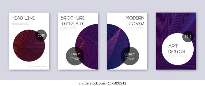 Trendy brochure design template set. Violet abstract lines on dark background. Bold brochure design. Delicate catalog, poster, book template etc.