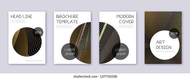 Trendy brochure design template set. Gold abstract lines on black background. Bewitching brochure design. Optimal catalog, poster, book template etc.