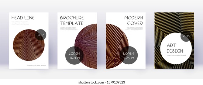 Trendy brochure design template set. Gold abstract lines on bordo background. Bewitching brochure design. Terrific catalog, poster, book template etc.