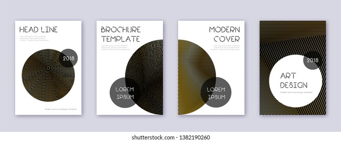 Trendy brochure design template set. Gold abstract lines on black background. Bewitching brochure design. Magnificent catalog, poster, book template etc.