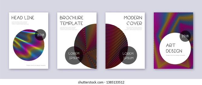 Trendy brochure design template set. Rainbow abstract lines on wine red background. Bizarre brochure design. Resplendent catalog, poster, book template etc.