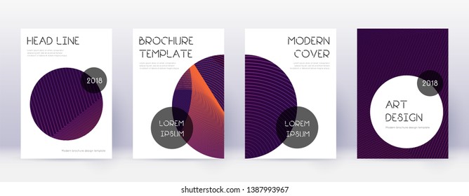 Trendy brochure design template set. Violet abstract lines on dark background. Bold brochure design. Elegant catalog, poster, book template etc.