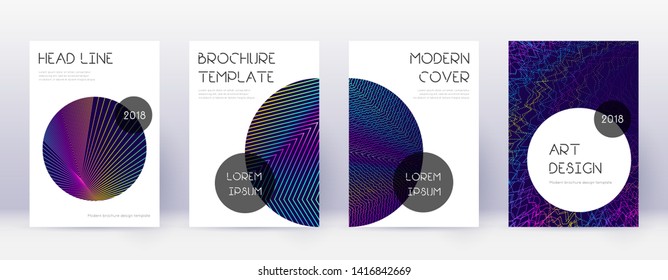 Trendy brochure design template set. Rainbow abstract lines on dark blue background. Bizarre brochure design. Perfect catalog, poster, book template etc.