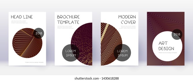 Trendy brochure design template set. Gold abstract lines on bordo background. Bewitching brochure design. Wonderful catalog, poster, book template etc.