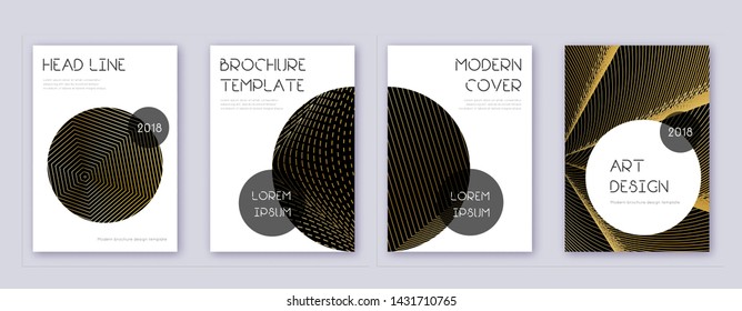 Trendy brochure design template set. Gold abstract lines on black background. Bewitching brochure design. Neat catalog, poster, book template etc.