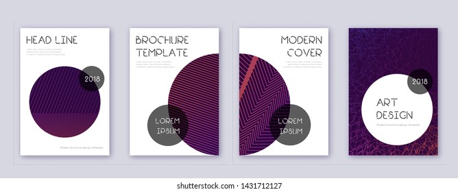 Trendy brochure design template set. Violet abstract lines on dark background. Bold brochure design. Creative catalog, poster, book template etc.