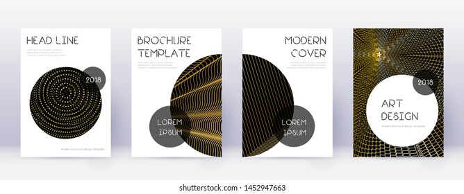Trendy brochure design template set. Gold abstract lines on black background. Bewitching brochure design. Perfect catalog, poster, book template etc.