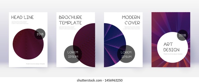 Trendy brochure design template set. Violet abstract lines on dark background. Bold brochure design. Energetic catalog, poster, book template etc.