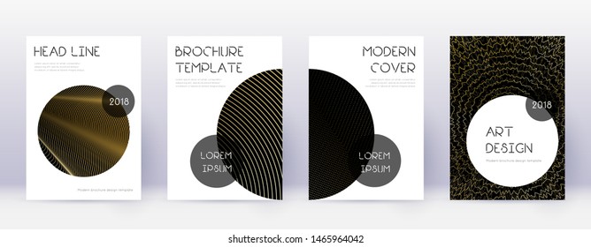 Trendy brochure design template set. Gold abstract lines on black background. Bewitching brochure design. Pretty catalog, poster, book template etc.