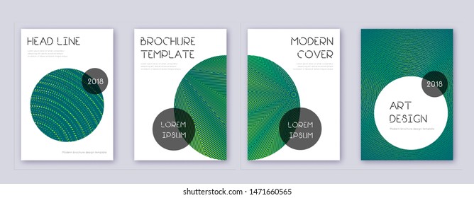 Trendy brochure design template set. Green abstract lines on dark background. Bizarre brochure design. Admirable catalog, poster, book template etc.