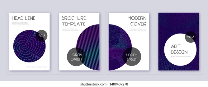 Trendy brochure design template set. Neon abstract lines on dark blue background. Bizarre brochure design. Cute catalog, poster, book template etc.