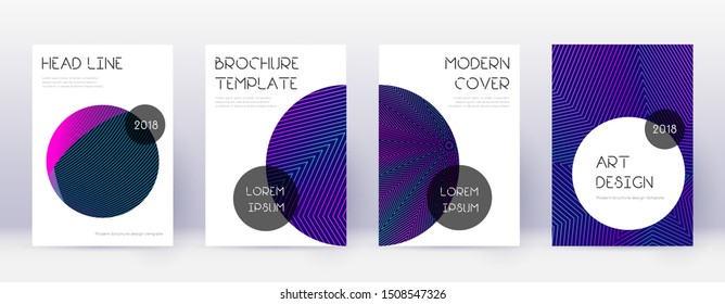 Trendy brochure design template set. Neon abstract lines on dark blue background. Bizarre brochure design. Eminent catalog, poster, book template etc.