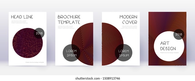 Trendy brochure design template set. Orange abstract lines on wine red background. Bizarre brochure design. Gorgeous catalog, poster, book template etc.