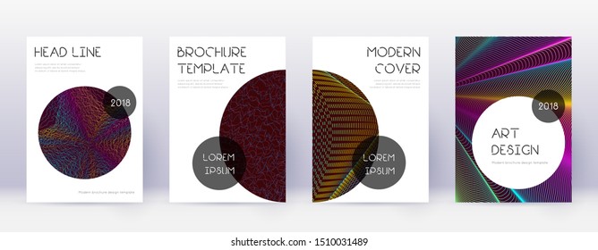 Trendy brochure design template set. Rainbow abstract lines on wine red background. Bizarre brochure design. Unique catalog, poster, book template etc.