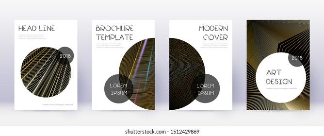 Trendy brochure design template set. Gold abstract lines on black background. Bewitching brochure design. Posh catalog, poster, book template etc.
