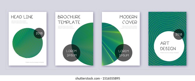 Trendy brochure design template set. Green abstract lines on dark background. Bizarre brochure design. Alive catalog, poster, book template etc.