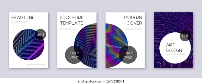 Trendy brochure design template set. Rainbow abstract lines on dark blue background. Bizarre brochure design. Magnetic catalog, poster, book template etc.