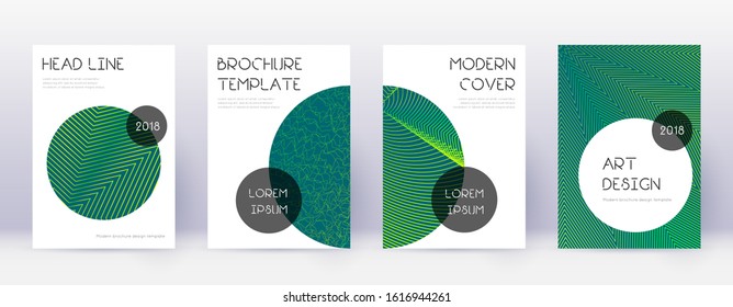 Trendy brochure design template set. Green abstract lines on dark background. Bizarre brochure design. Bewitching catalog, poster, book template etc.