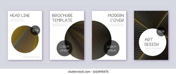 Trendy brochure design template set. Gold abstract lines on black background. Bewitching brochure design. Mind-blowing catalog, poster, book template etc.