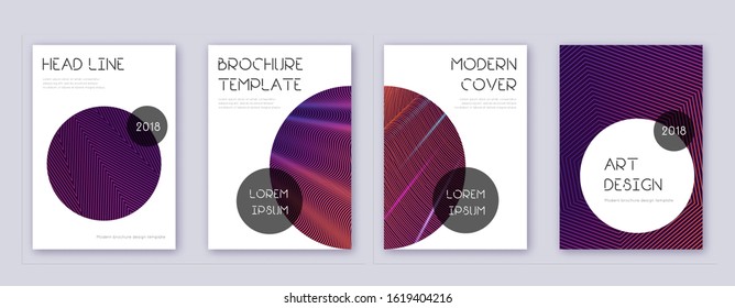 Trendy brochure design template set. Violet abstract lines on dark background. Bold brochure design. Delightful catalog, poster, book template etc.