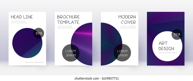 Trendy brochure design template set. Neon abstract lines on dark blue background. Bizarre brochure design. Exquisite catalog, poster, book template etc.