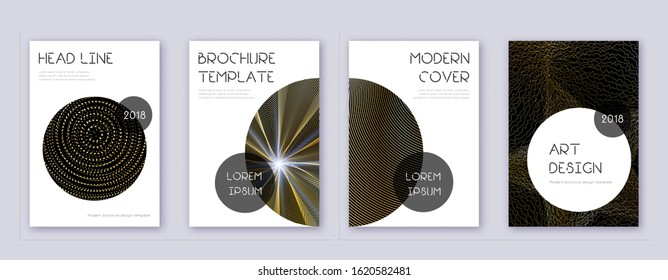 Trendy brochure design template set. Gold abstract lines on black background. Bewitching brochure design. Nice catalog, poster, book template etc.