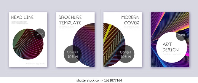 Trendy brochure design template set. Rainbow abstract lines on wine red background. Bizarre brochure design. Ravishing catalog, poster, book template etc.
