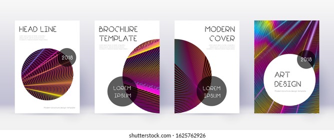Trendy brochure design template set. Rainbow abstract lines on wine red background. Bizarre brochure design. Sublime catalog, poster, book template etc.