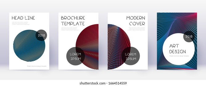 Trendy brochure design template set. Red abstract lines on white blue background. Bold brochure design. Bizarre catalog, poster, book template etc.