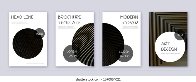 Trendy brochure design template set. Gold abstract lines on black background. Bewitching brochure design. Majestic catalog, poster, book template etc.