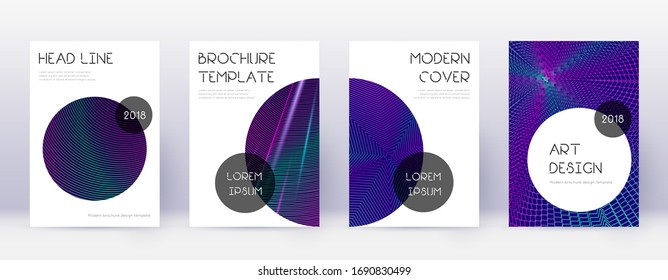 Trendy brochure design template set. Neon abstract lines on dark blue background. Bizarre brochure design. Excellent catalog, poster, book template etc.