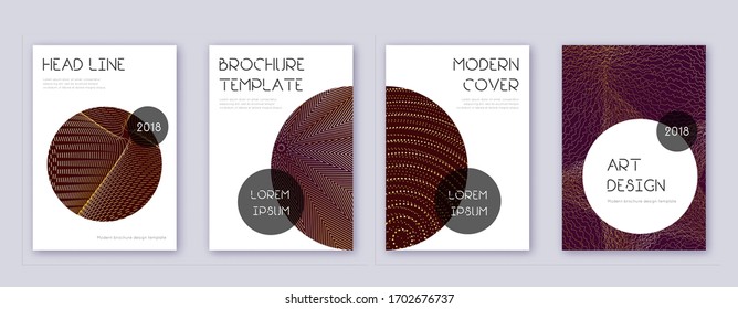 Trendy brochure design template set. Gold abstract lines on bordo background. Bewitching brochure design. Stunning catalog, poster, book template etc.