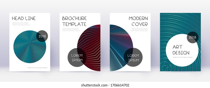 Trendy brochure design template set. Red abstract lines on white blue background. Bold brochure design. Attractive catalog, poster, book template etc.