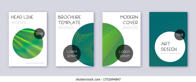 Trendy brochure design template set. Green abstract lines on dark background. Bizarre brochure design. Adorable catalog, poster, book template etc.