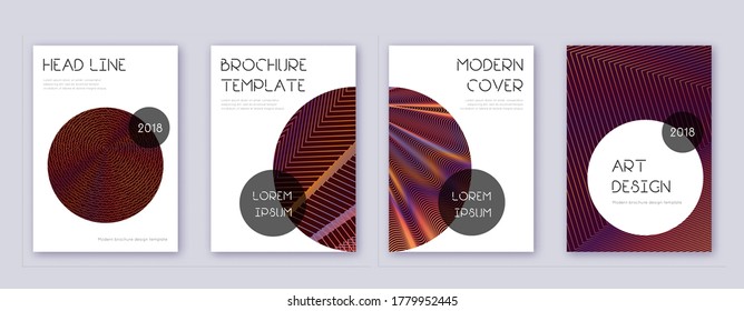 Trendy brochure design template set. Orange abstract lines on wine-red background. Bizarre brochure design. Indelible catalog, poster, book template etc.