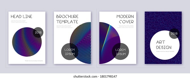 Trendy brochure design template set. Rainbow abstract lines on dark blue background. Bizarre brochure design. Neat catalog, poster, book template etc.