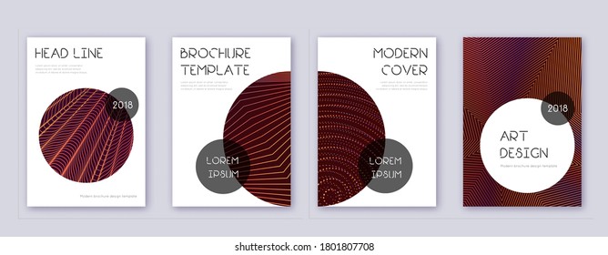 Trendy brochure design template set. Orange abstract lines on wine-red background. Bizarre brochure design. Immaculate catalog, poster, book template etc.